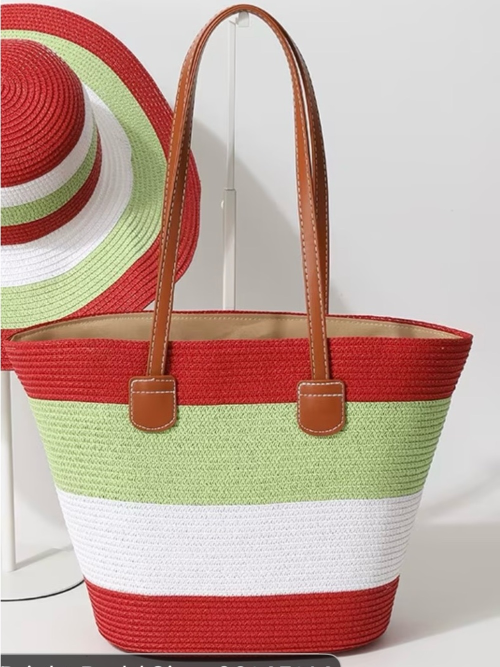 Striped Red & Green Woven Tote Bag
